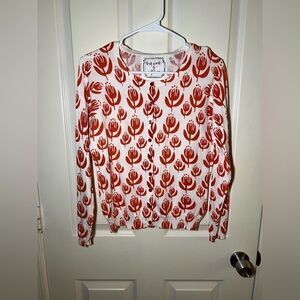 Portrait of a Flower Cream & Rust Floral Button Cardigan Size L 100% Cotton